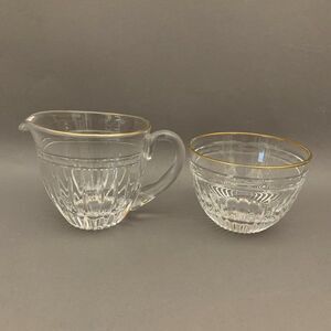 Waterford Marquis Clear Glass Gold Trim Creamer and Open Sugar Bowl Set Signed